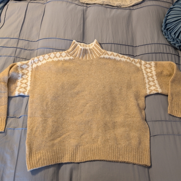 Maeve Sweaters - Maeve By Anthropologie Tan and White Turtleneck Sweater Large